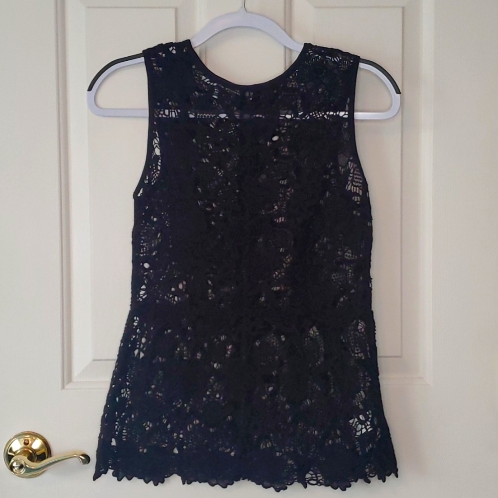 Zippered Black Lace Sleeveless Blouse